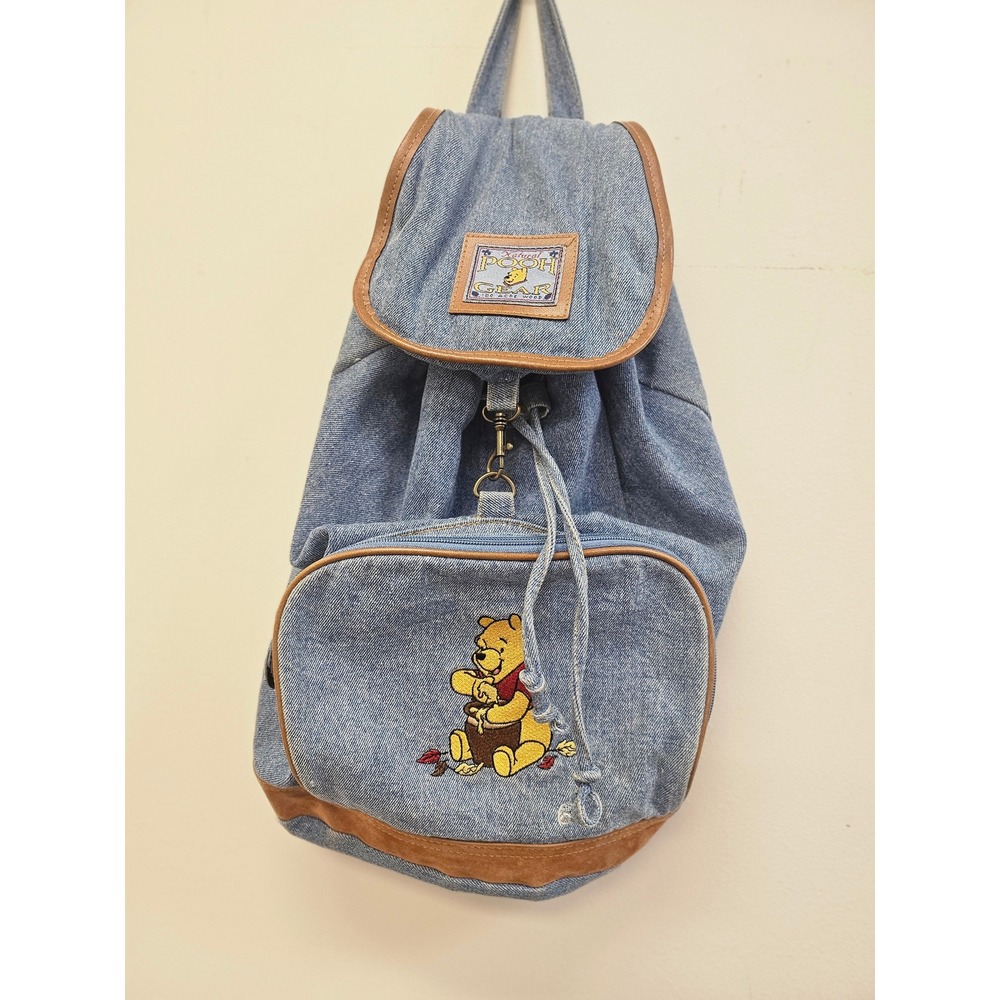 Vintage Disney Winnie the Pooh Denim Backpack Natural Pooh Gear Blue Embroidery
